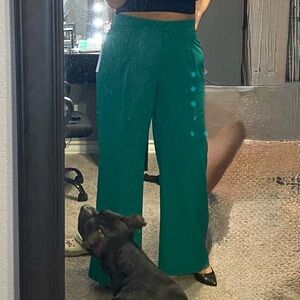 Elegant Green Wide-Leg Women's Pants